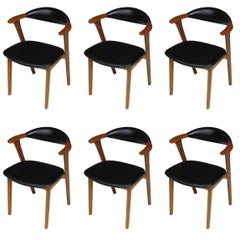 Erik Kierkegaard Danish Teak Dining Chairs in Black Leather