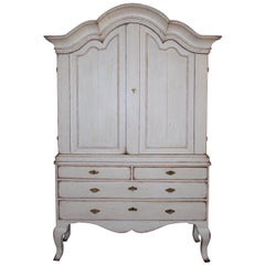 18th Century, Swedish Period Rococo Painted Linen Press Cabinet