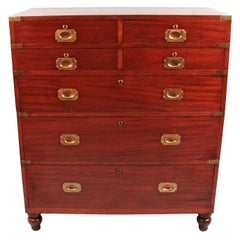 Irish Mahogany Brass Mounted Tall Campaign Chest by Ross and Co.