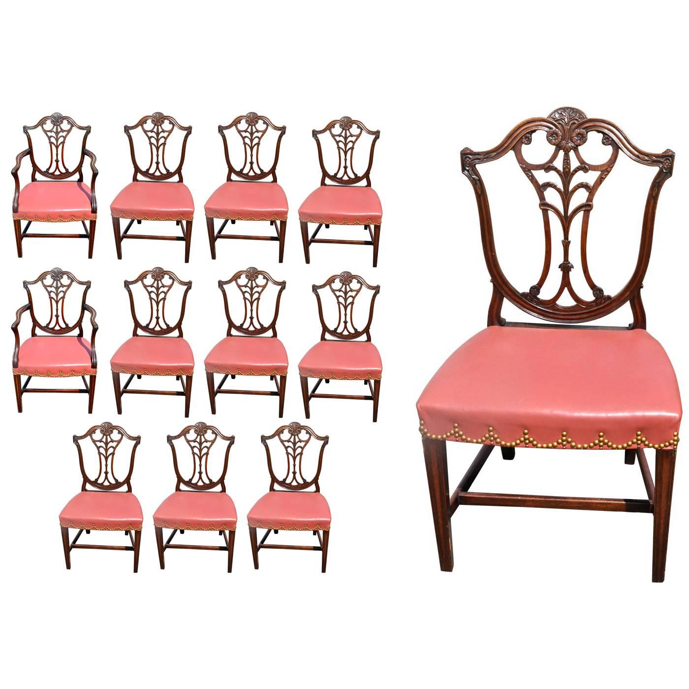 Set of 12 Georgian Neoclassical Dining Chairs in Mahogany