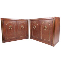 Pair of Vintage Modern Burlwood Mastercraft Style Cabinets by Weiman 