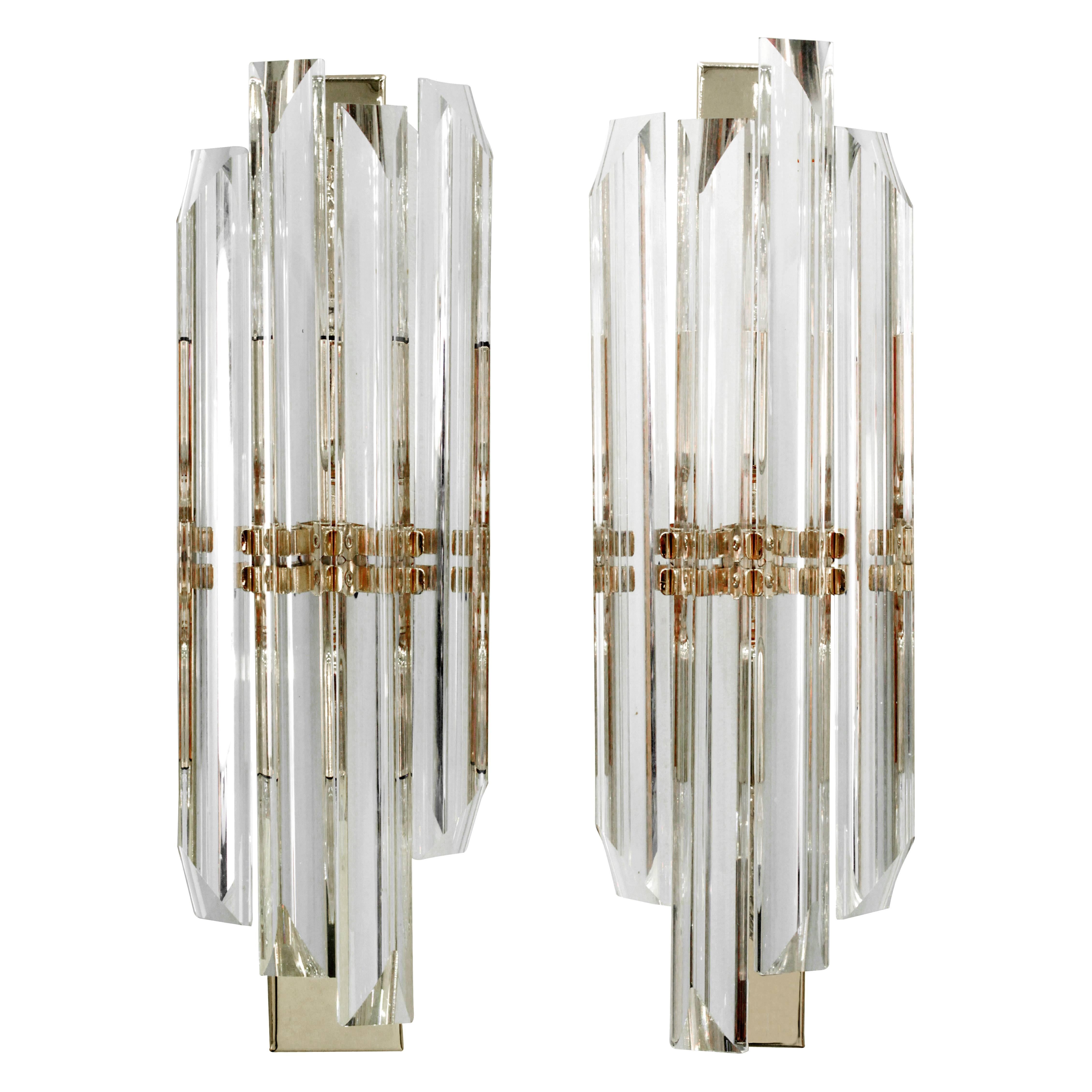 Sciolari Elegant Pair of Chrome and Glass Sconces, 1960s