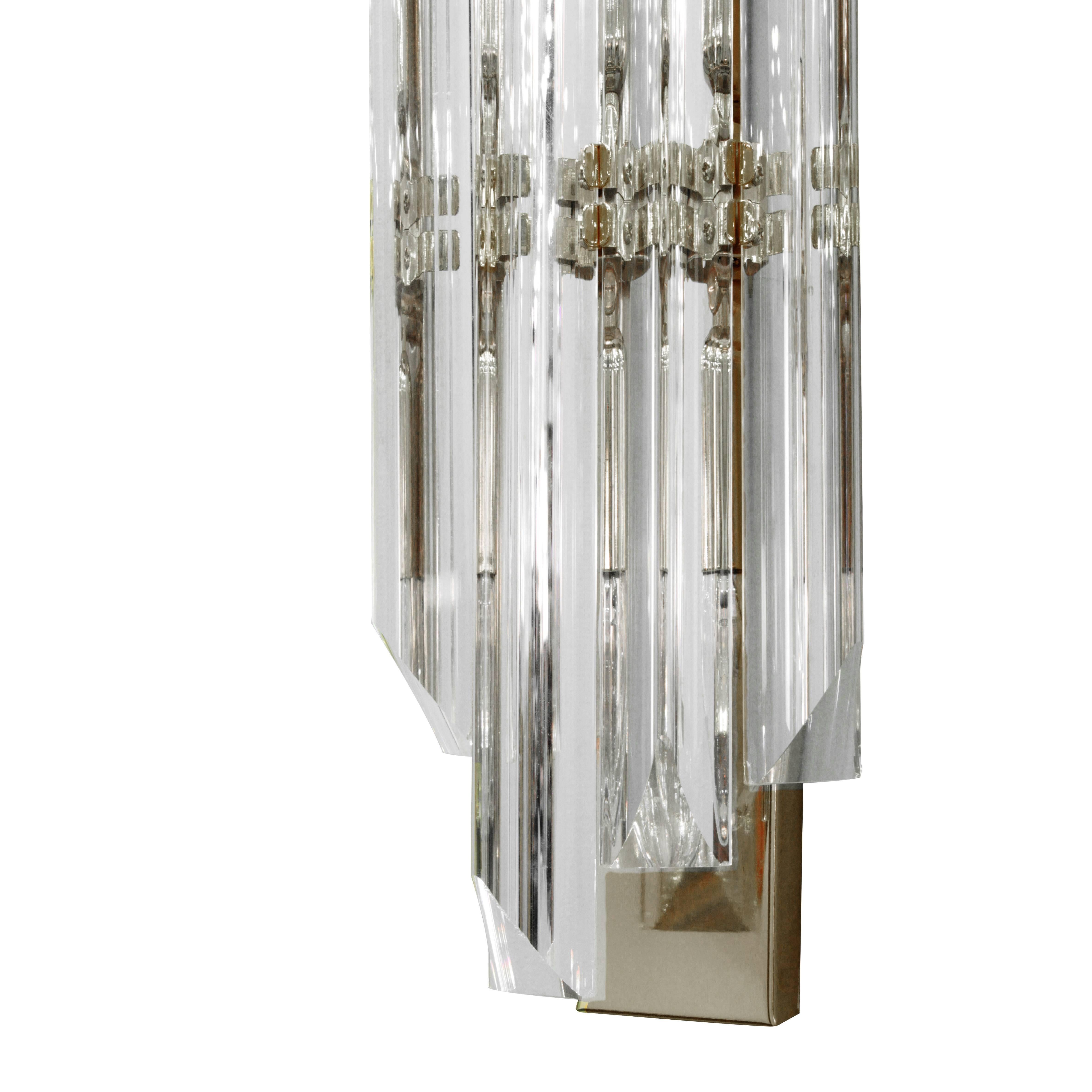 Elegant pair of sconces, chrome with molded glass rods, by Sciolari, Italy, 1960s. There are two pairs available.
      