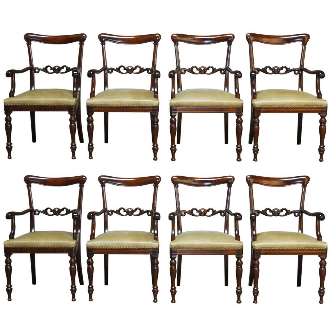 Set of Eight Regency Mahogany and Leather Dining Armchairs