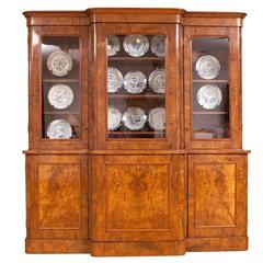 Long English Victorian Bookcase / Vitrine in a Light Burled Walnut , circa 1840 10