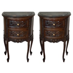 Pair of Louis XV Style Walnut Night Table with Two Drawers and Marble Top 2