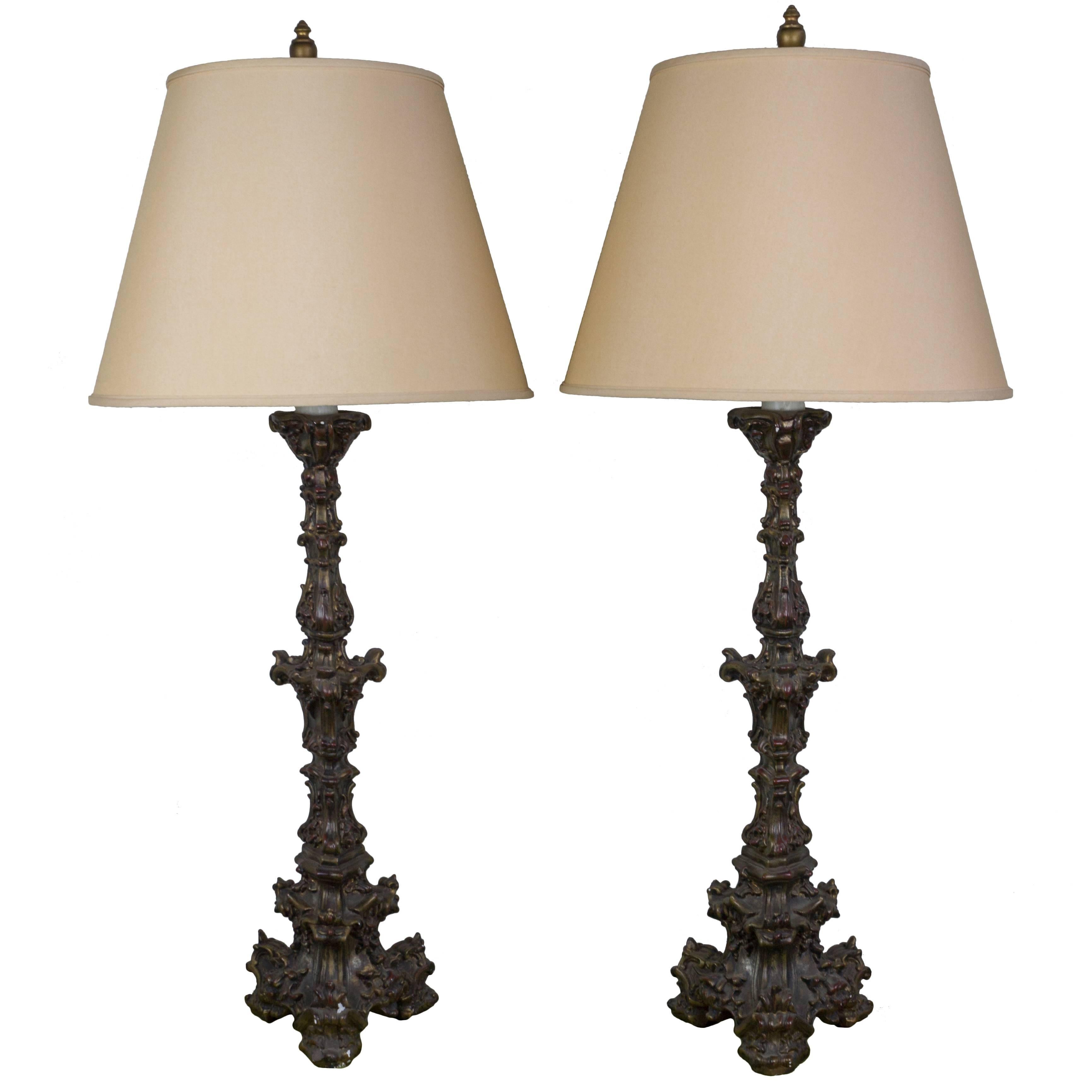 Pair of Italian 1950s Neo-Baroque Table Lamps For Sale