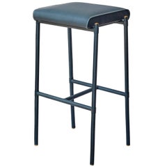 'Jacqueline' Bar Stool, Leather-Wrapped and Hand-Stitched, with Upholstered seat