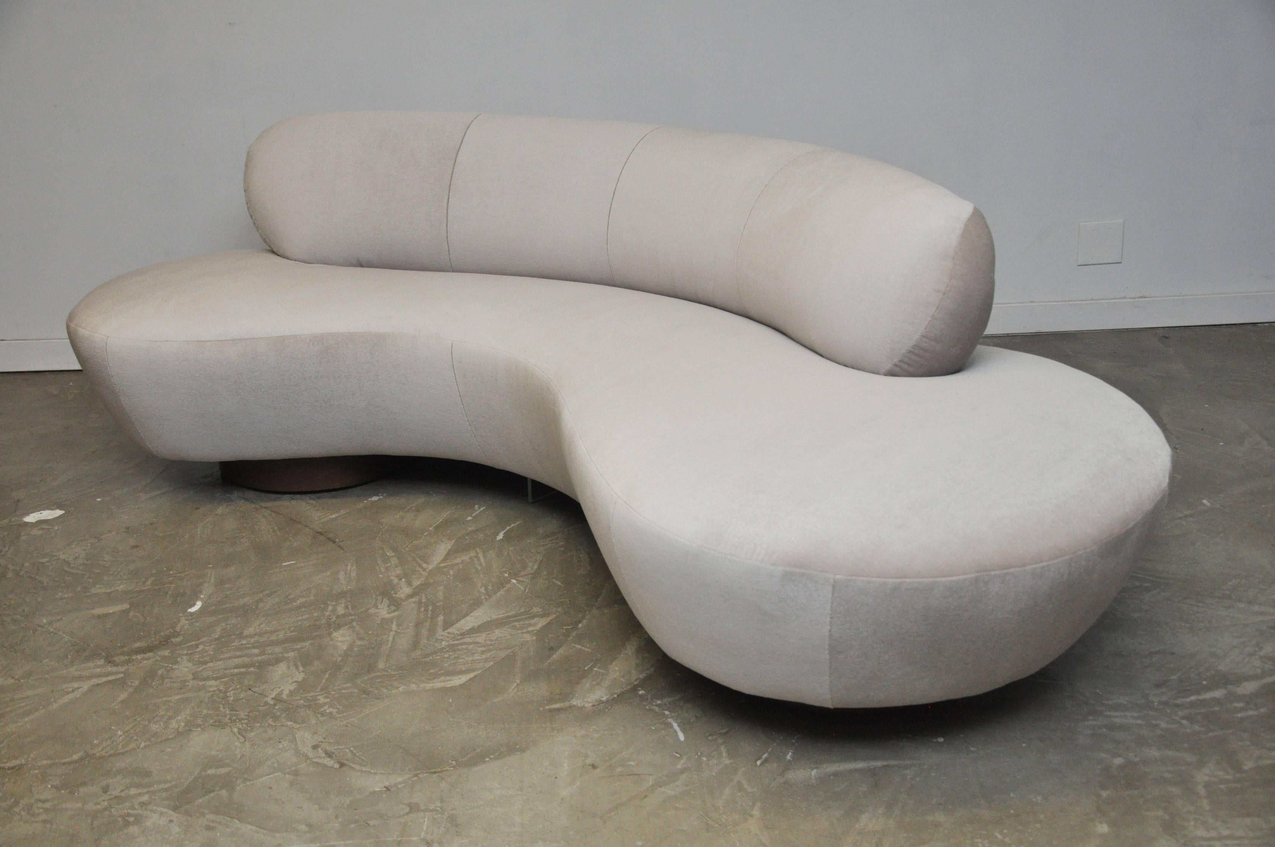 American Vladimir Kagan Serpentine Sofa on Walnut Base