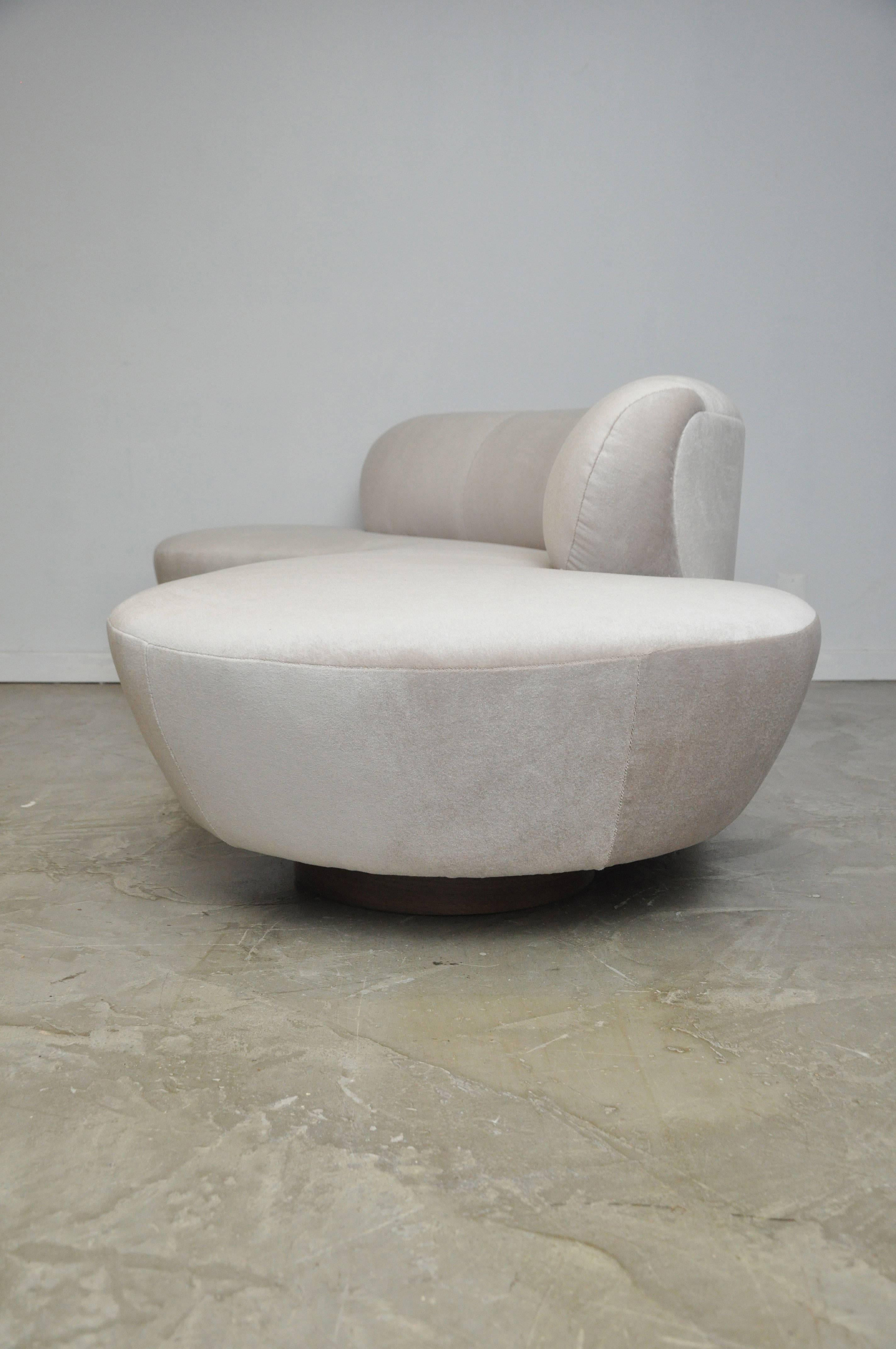 20th Century Vladimir Kagan Serpentine Sofa on Walnut Base