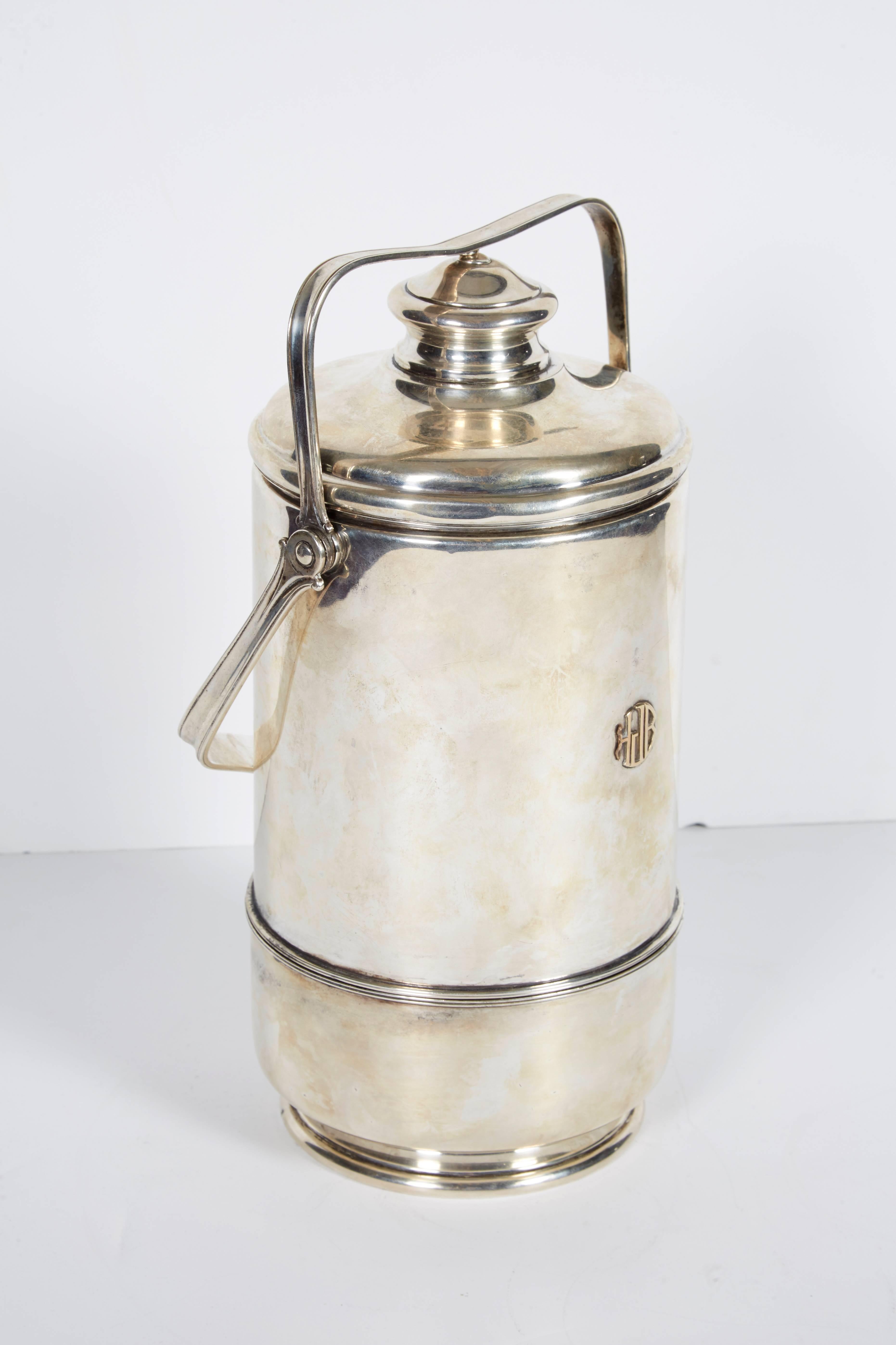 20th Century Cartier French Sterling Silver and Gold Ice Bucket with Cover, circa 1950