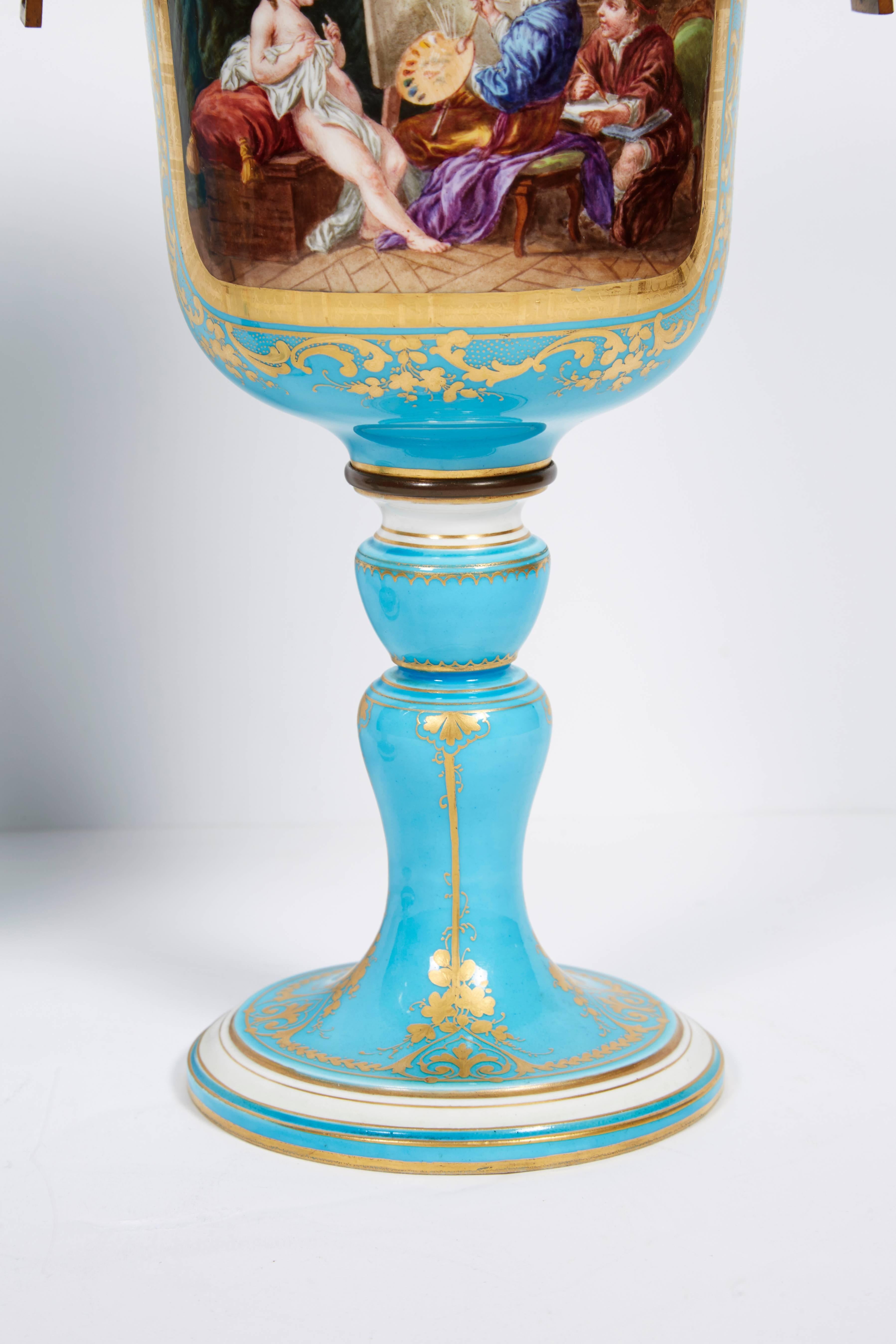 Pair of French Sevres Turquoise Porcelain Cups or Vases, 19th Century In Excellent Condition In New York, NY