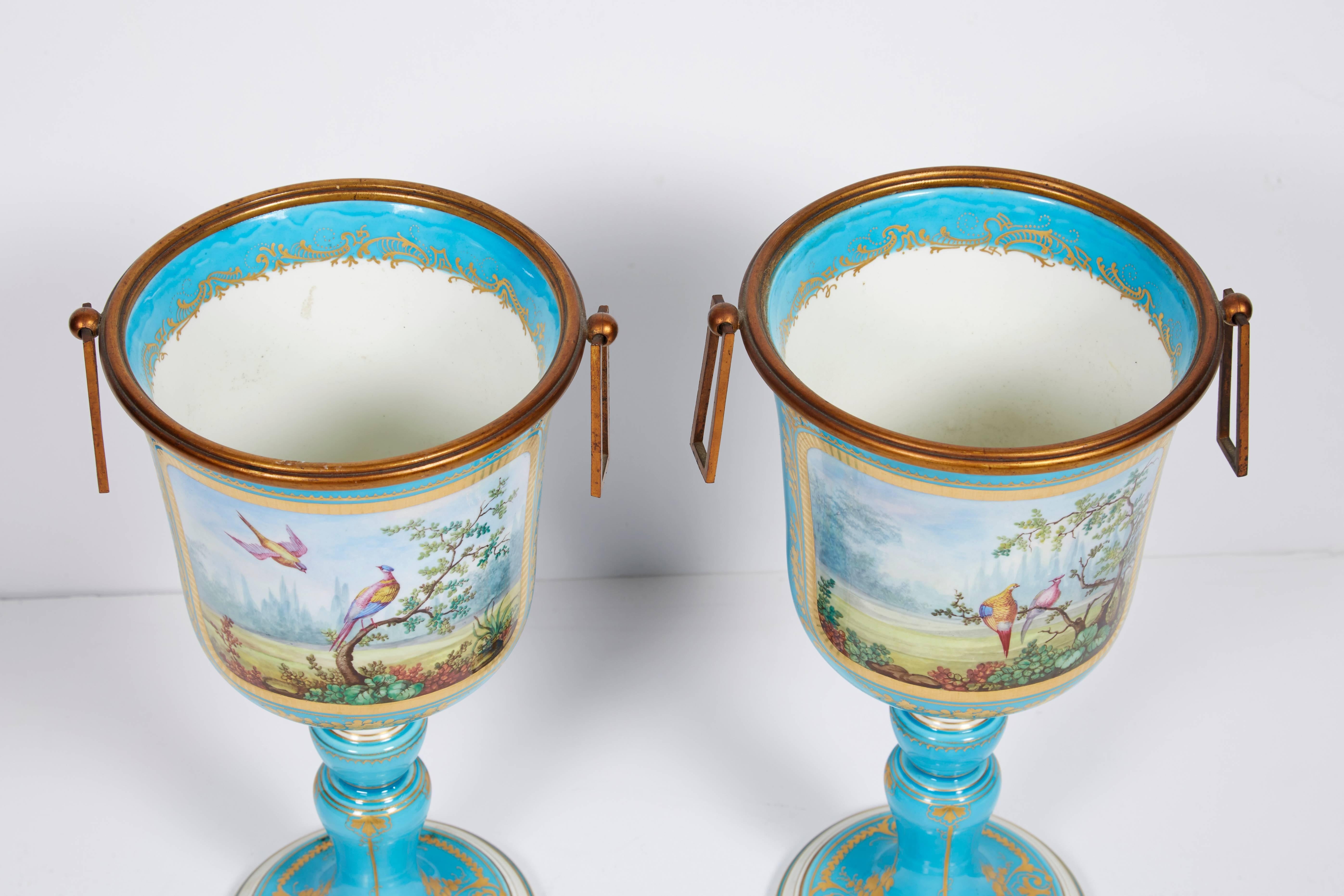 Pair of French Sevres Turquoise Porcelain Cups or Vases, 19th Century 4