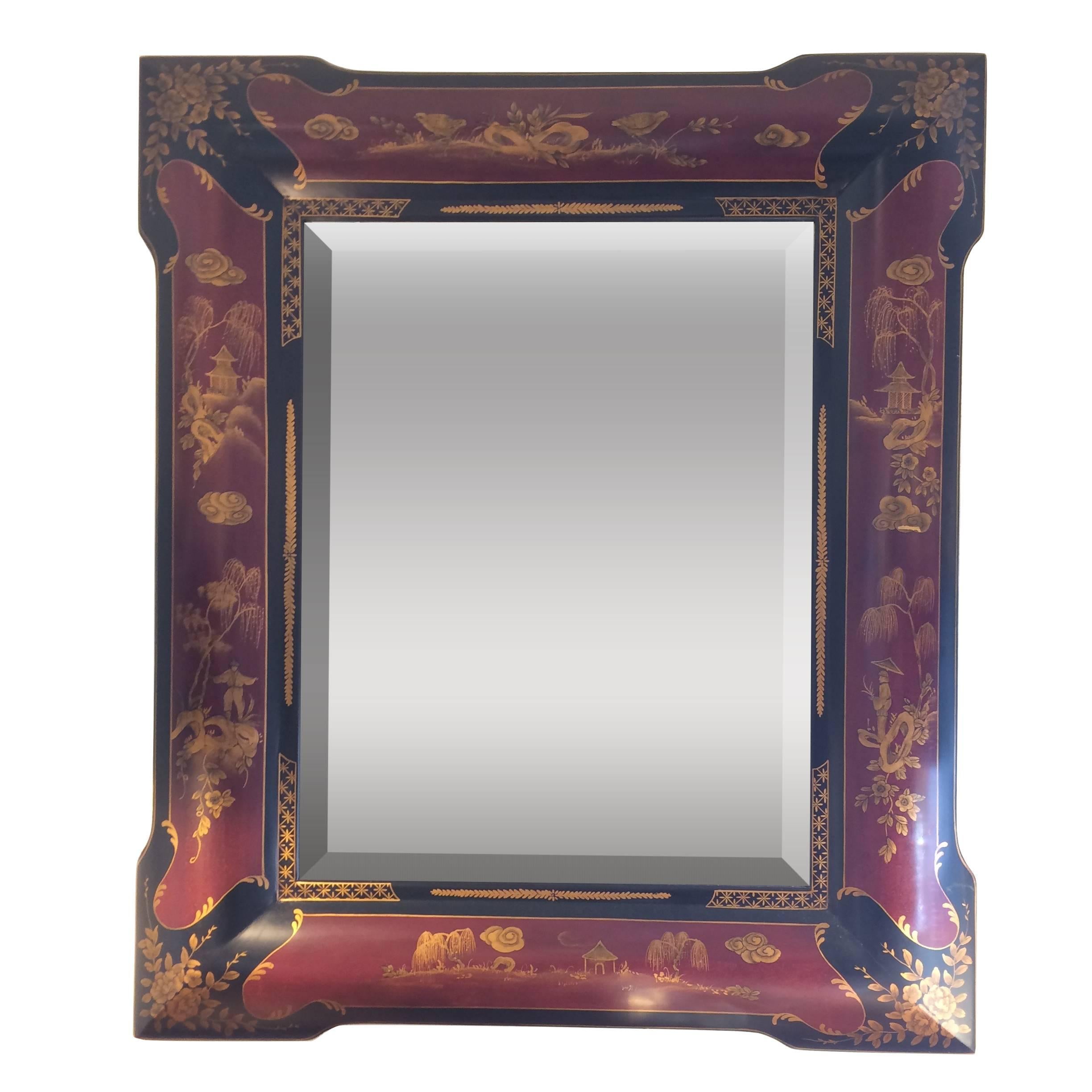 Elegant Chinoiserie Style Hand-Painted Mirror