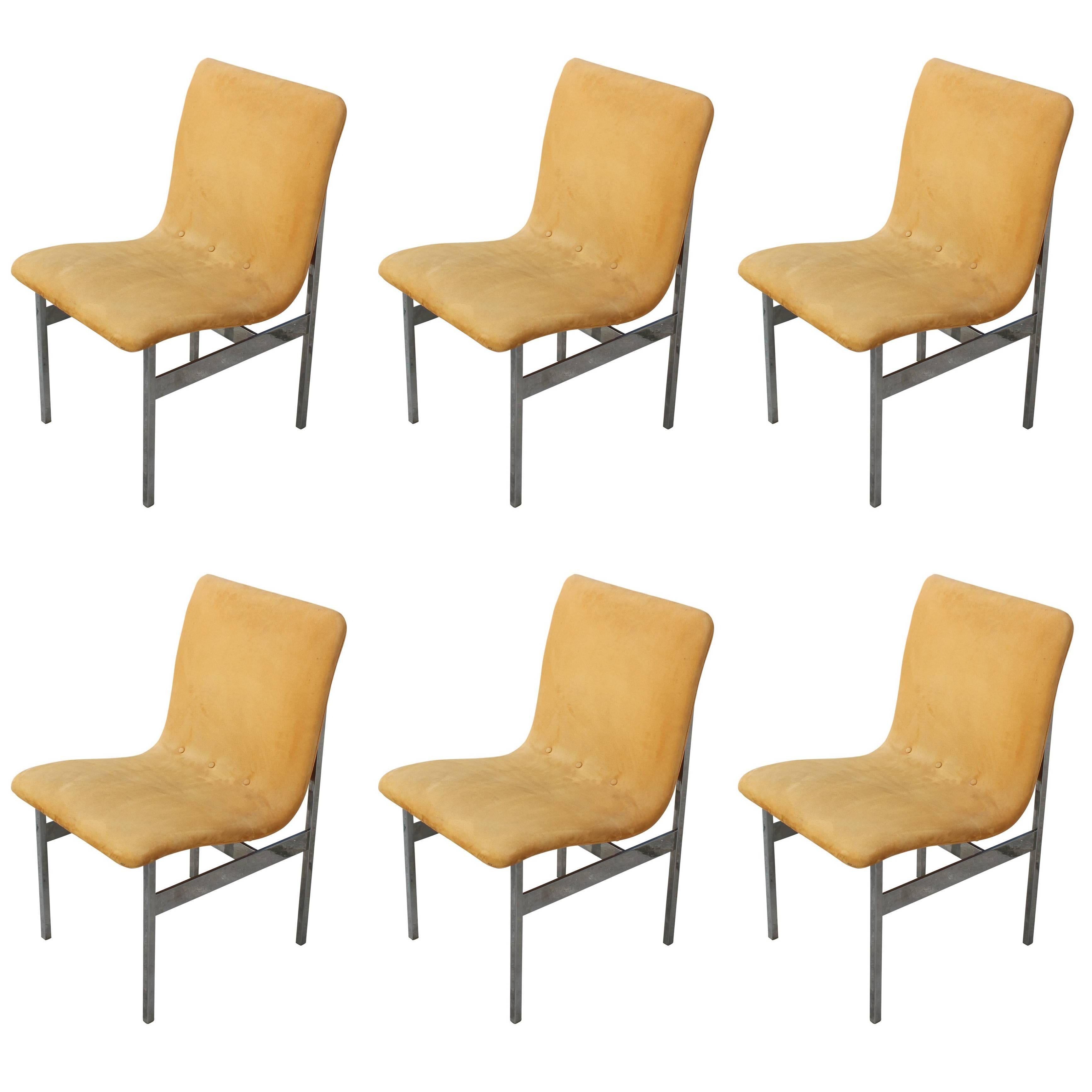 Set of Six Modern Stainless Steel Dining Chairs Milo Baughman Style