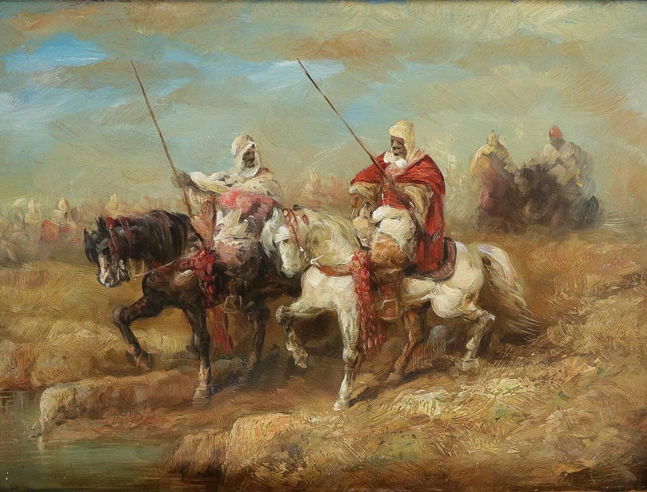 German Arabian Riders Horseback, Oil on Panel, circa 1856-1861