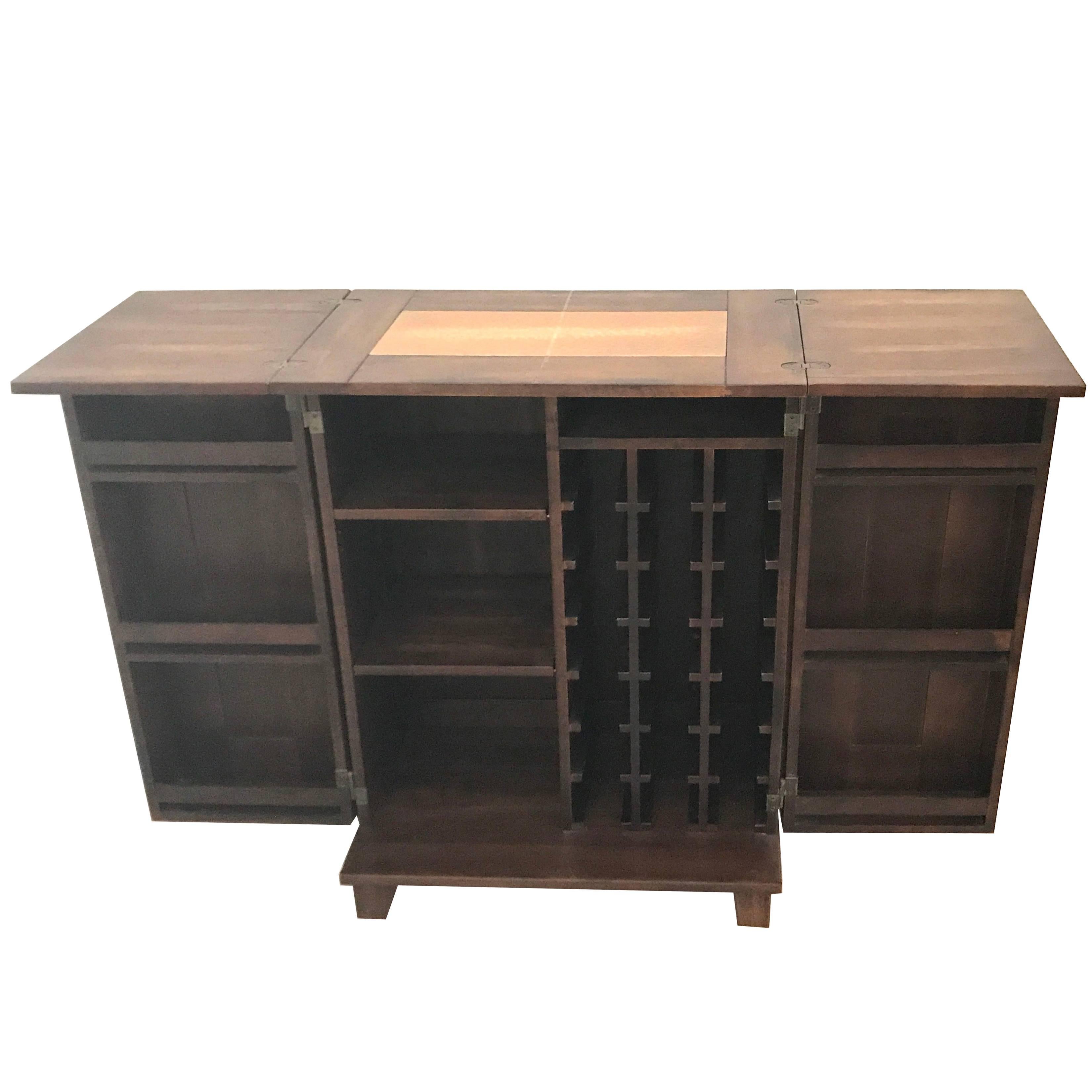 Mahogany Copper Folding Bar Cabinet For Sale