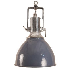 Large Gray Enamel and Aluminum Industrial or Nautical Pendant Light