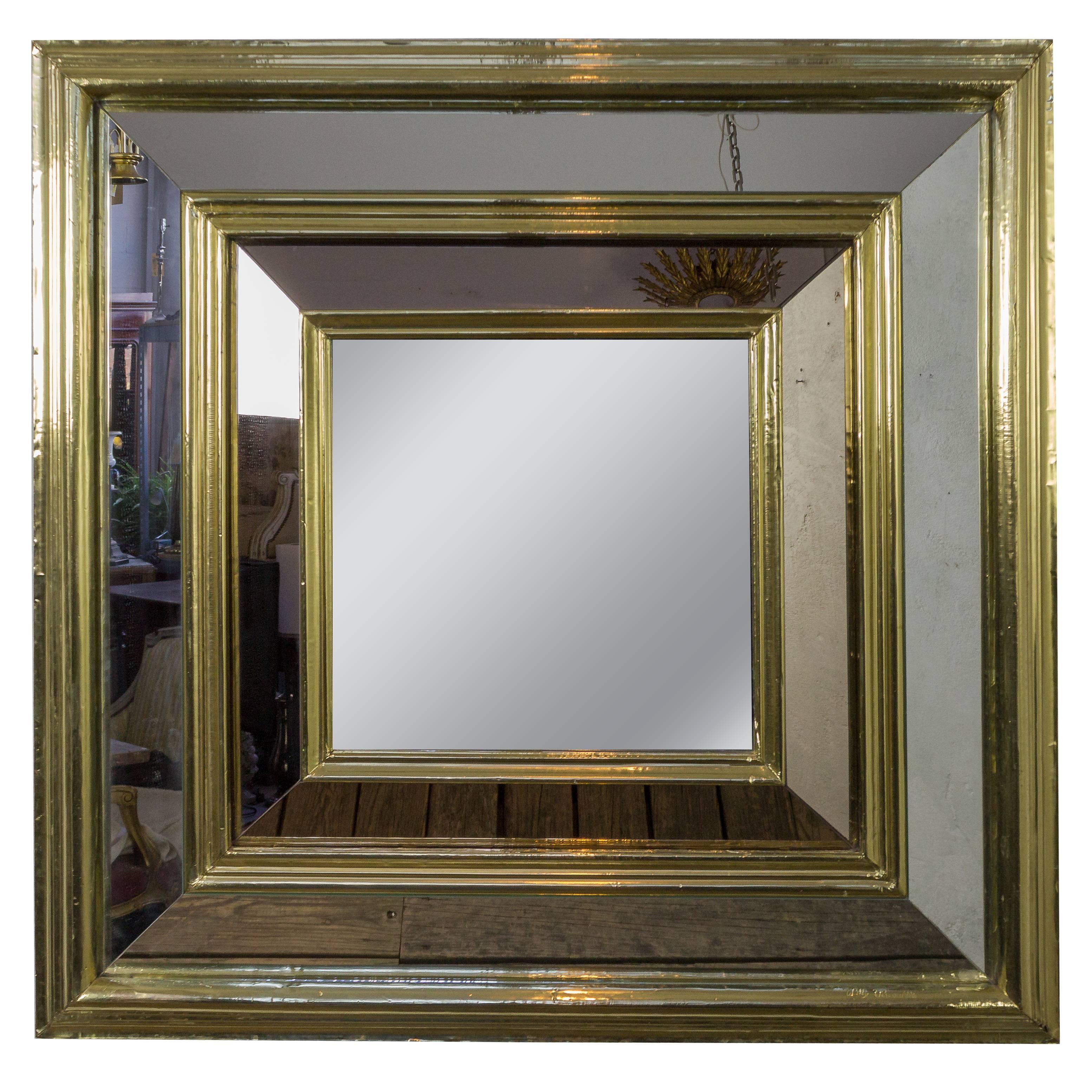 Large French Mid Century Brass Framed Mirror