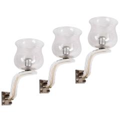 Important 3 Mid century Art Deco Wall Sconces by Barovier, 1930 5