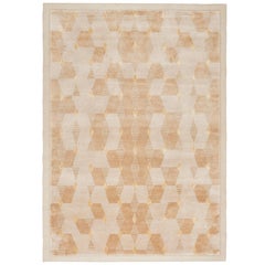 Honeycomb Hand-Knotted Viscose and Wool Geometric Rug with Border