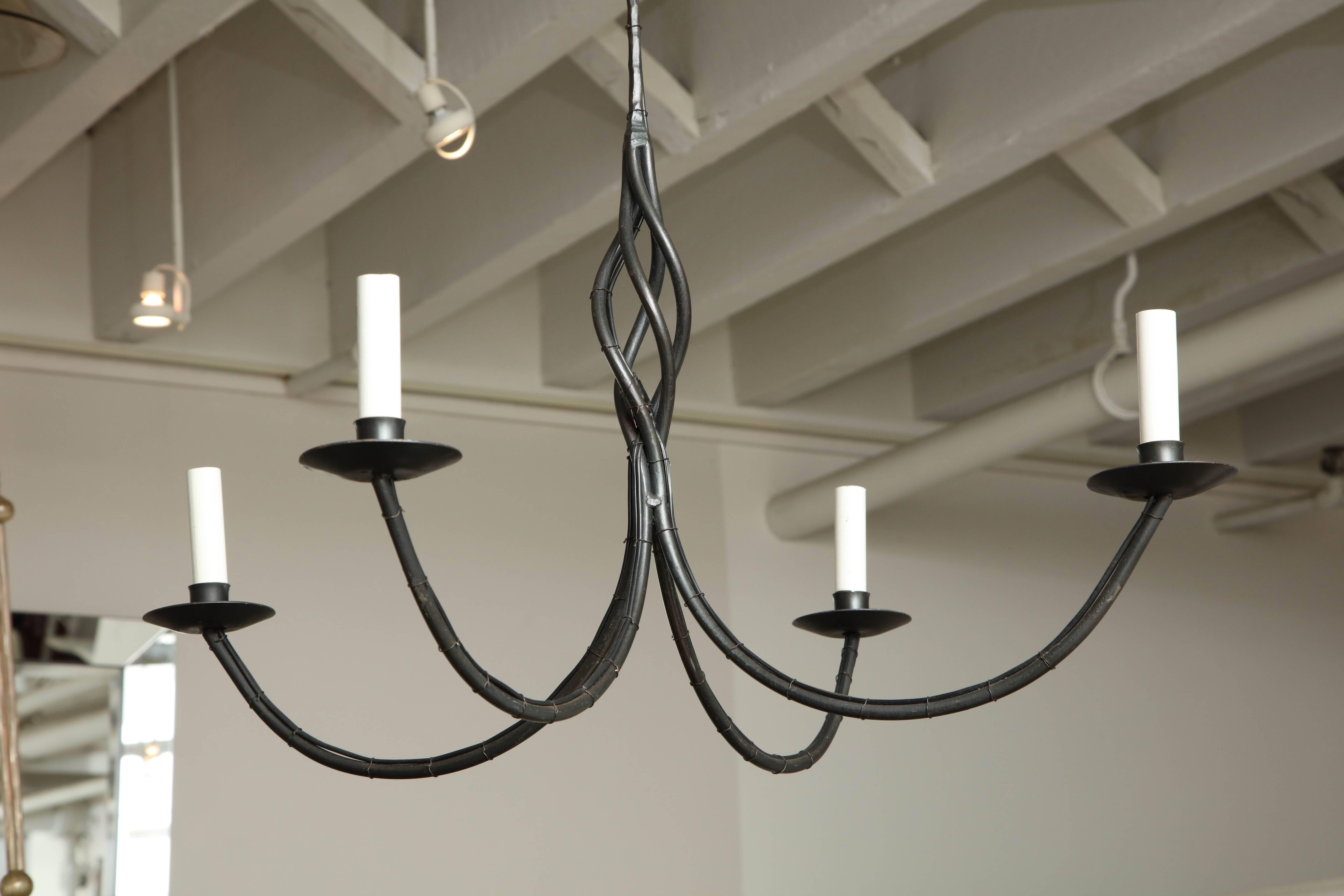 Contemporary Four-Arm Black Iron Chandelier, American In Excellent Condition In New York, NY