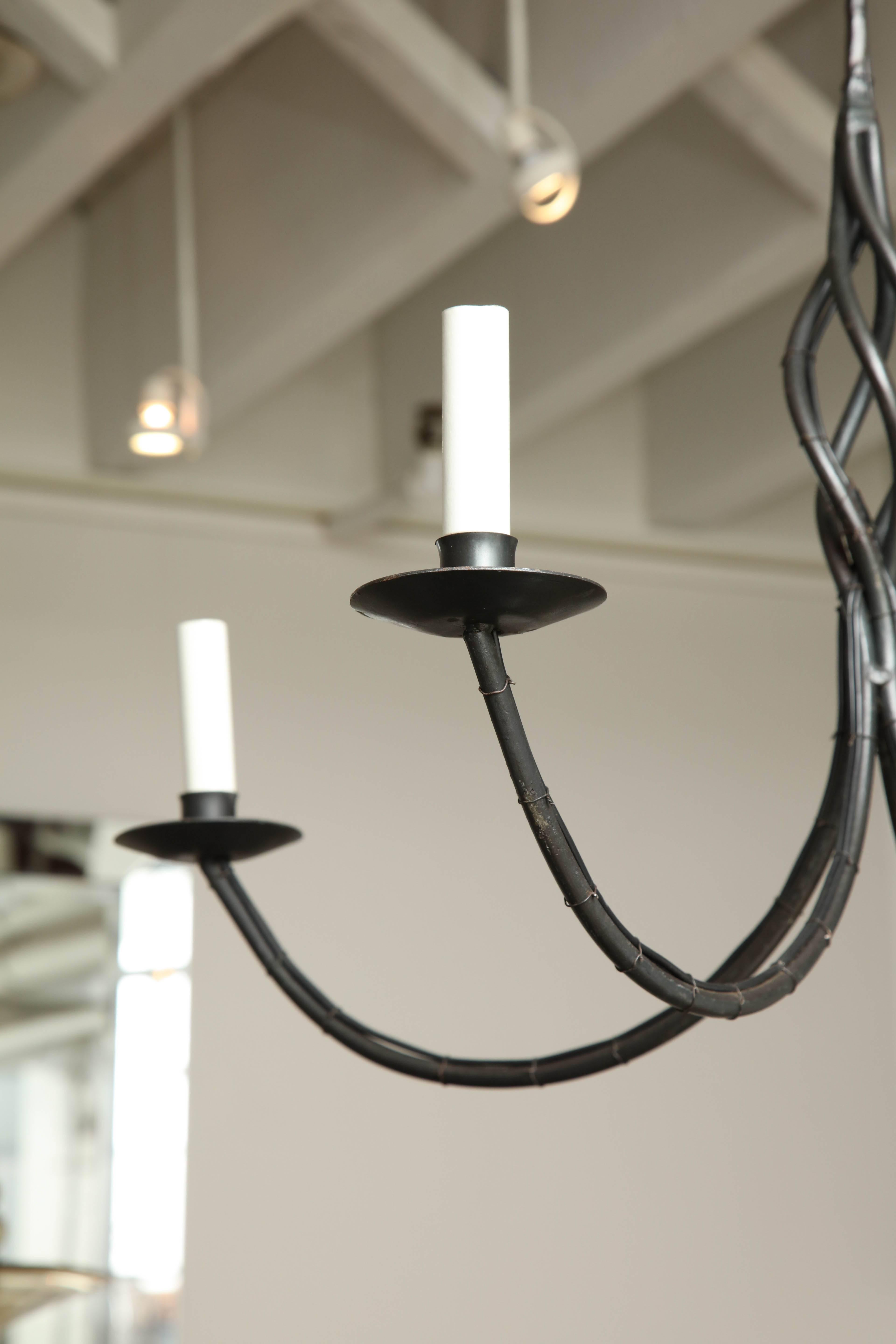 Contemporary Four-Arm Black Iron Chandelier, American 4