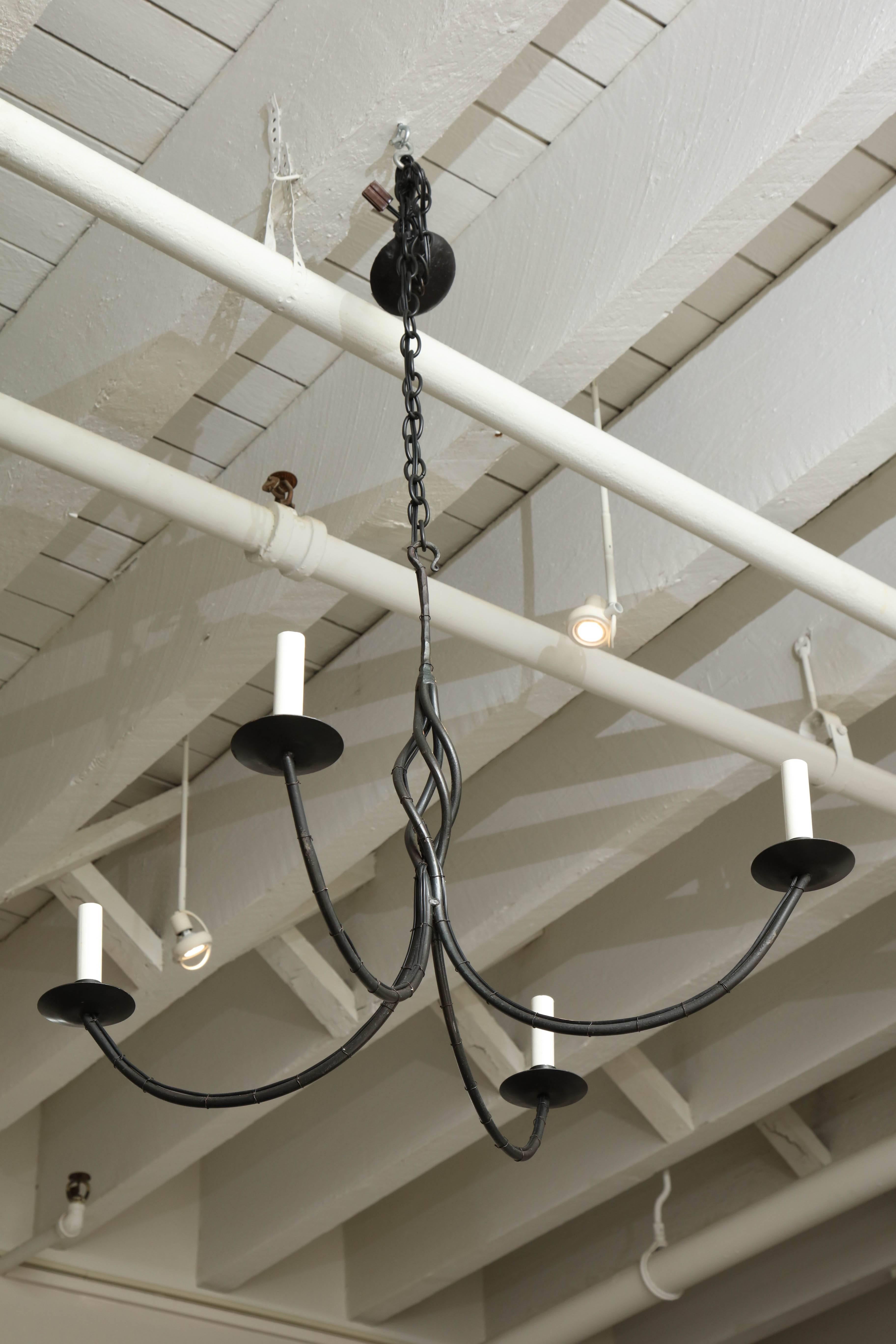 Contemporary Four-Arm Black Iron Chandelier, American 5