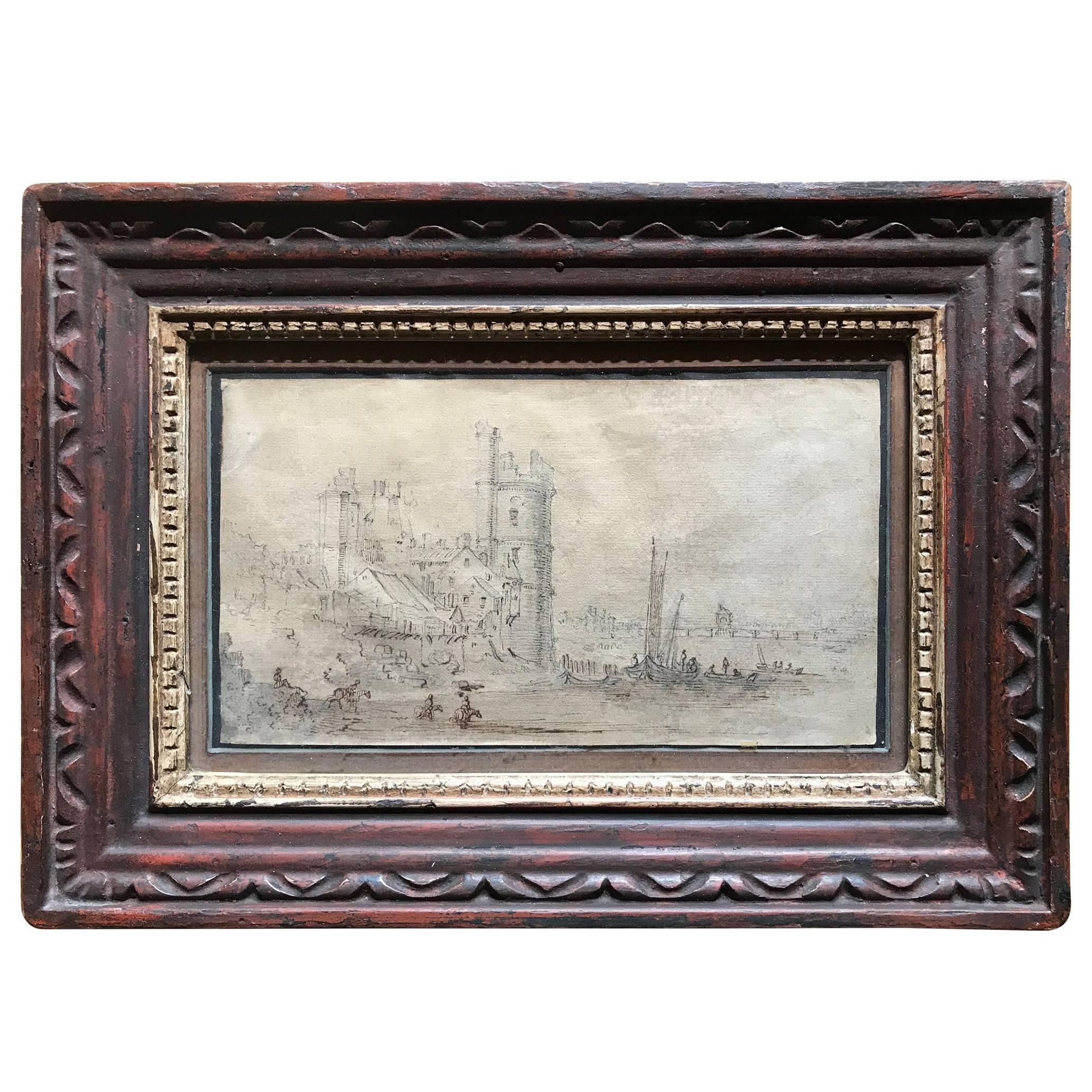 17th Century French Old Master Drawing of Paris
