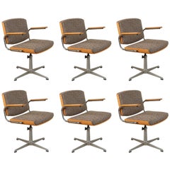 Antique Six Danish Midcentury Swivel Chairs