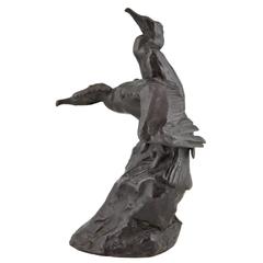 Vintage French Bronze Sculpture Cormorant birds by Christophe, 1905