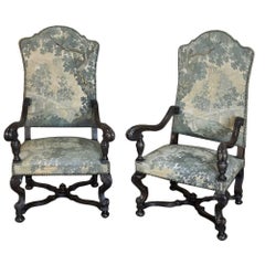 Pair of 19th Century French Louis XIV Armchairs with Aubusson Tapestry