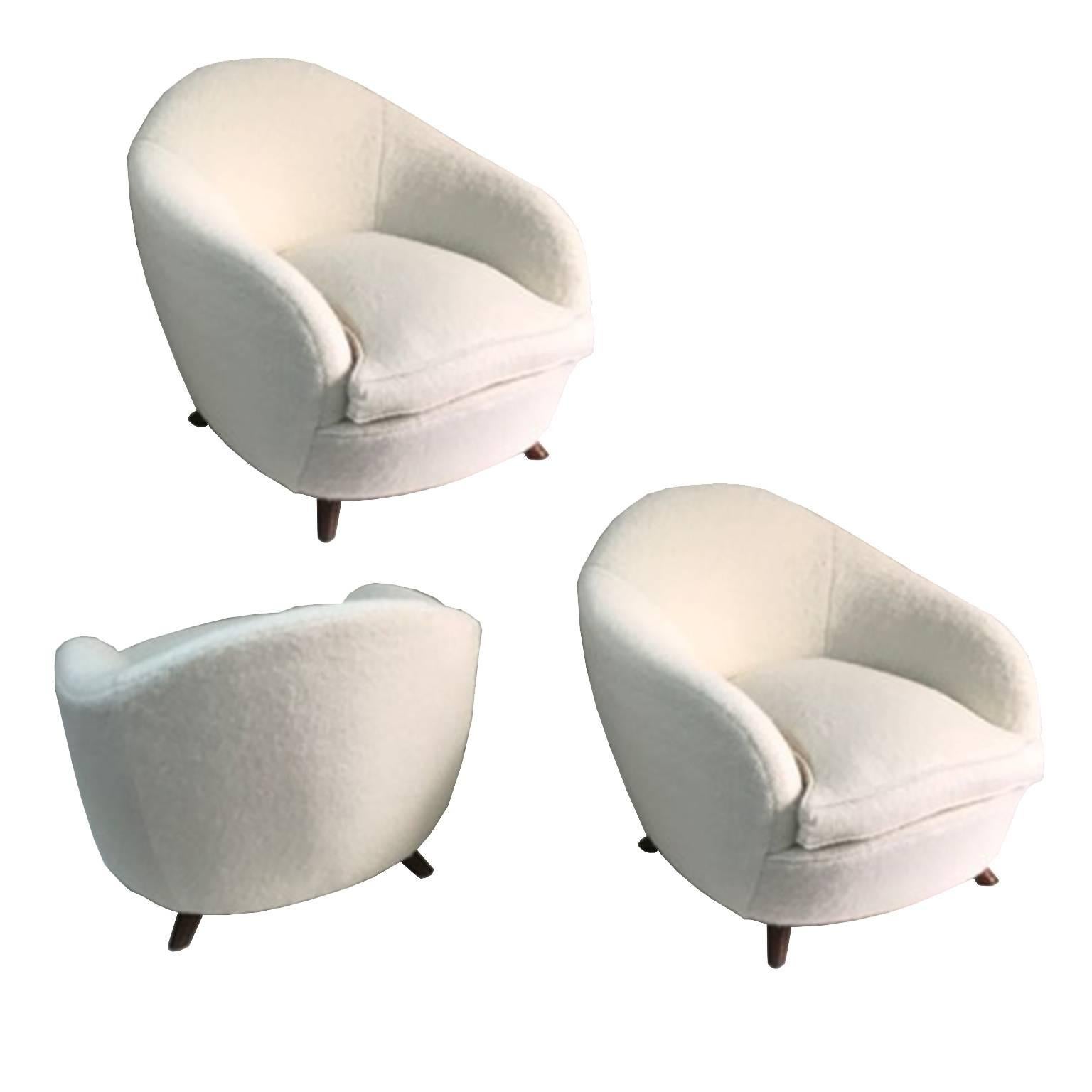 Set of Three Italian Armchairs with Curved Backs
