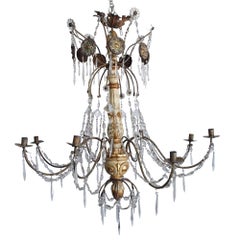 Antique 18th Century Italian Gilt and Crystal Chandelier