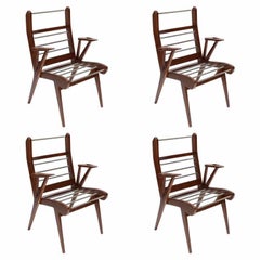 Set of Four 1950s Italian Mollino Style Armchairs or Dining Chairs