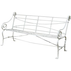 Wrought Iron Strap Work Garden Seat Having Cabriole Legs and Scroll Arms