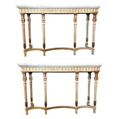 Pair of Parcel-Gilt and Painted Louis XVI Style Consoles in Maison Jansen Manner