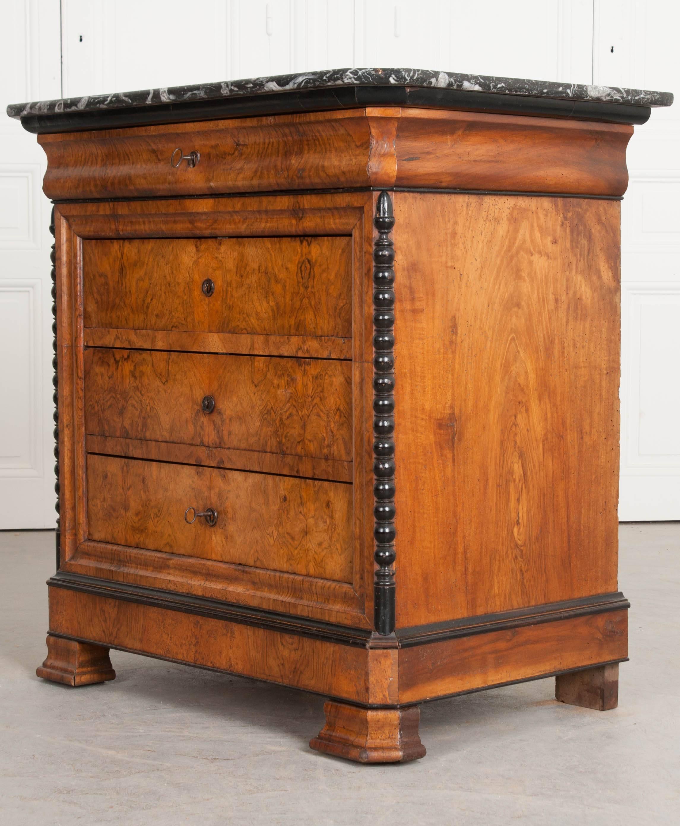 French 19th Century Louis Philippe Burl Walnut Commode with Marble Top 4