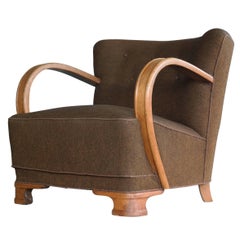 Boesen Style 1940s Art Deco Chairs Lounge Chair in Oak and Wool 10
