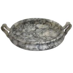 Large Alabaster Cream with Dark Grey Bowl with Handles, Italian, Contemporary