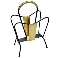 Rare Yellow Leather Adnet Magazine Rack