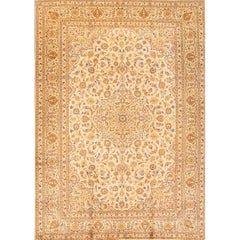 Vintage Beige Persian Kashan Rug
