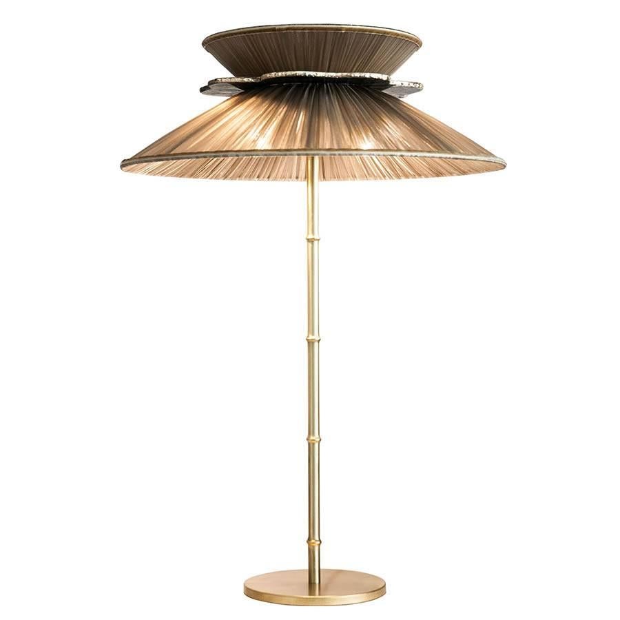 Daisy contemporary Table Lamp , champagne Silk, silvered necklace Glass,brass  