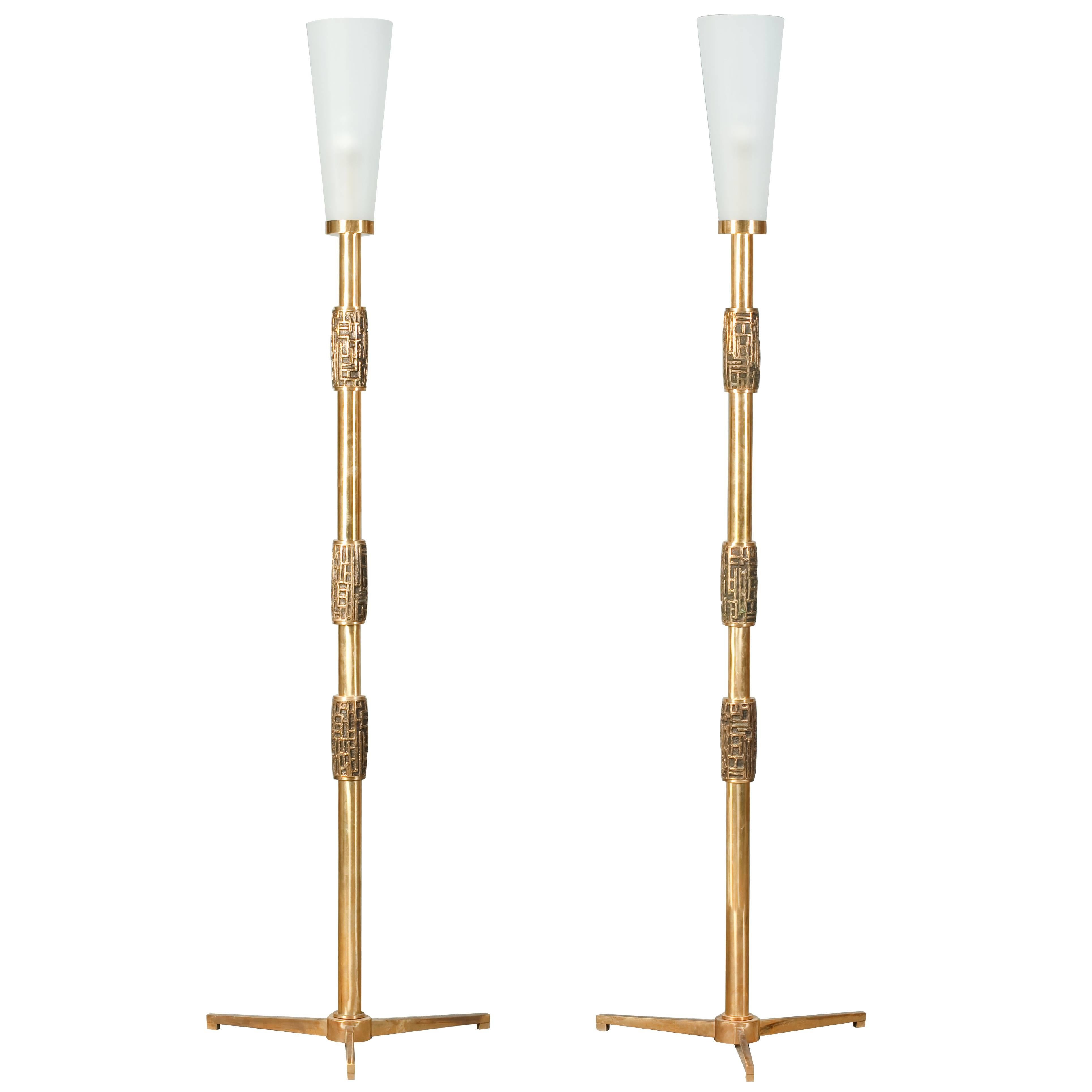 Rare Pair of Bronze Floor Lamps by Luciano Frigerio