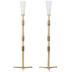 Rare Pair of Bronze Floor Lamps by Luciano Frigerio