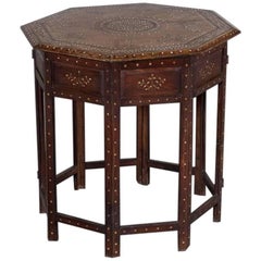 Antique Indian Inlaid Walnut Hoshiarpur Folding Octagonal Table, circa 1890 8