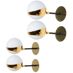 Four Brass and Opaline Glass Italian Sconces by Stilnovo 11