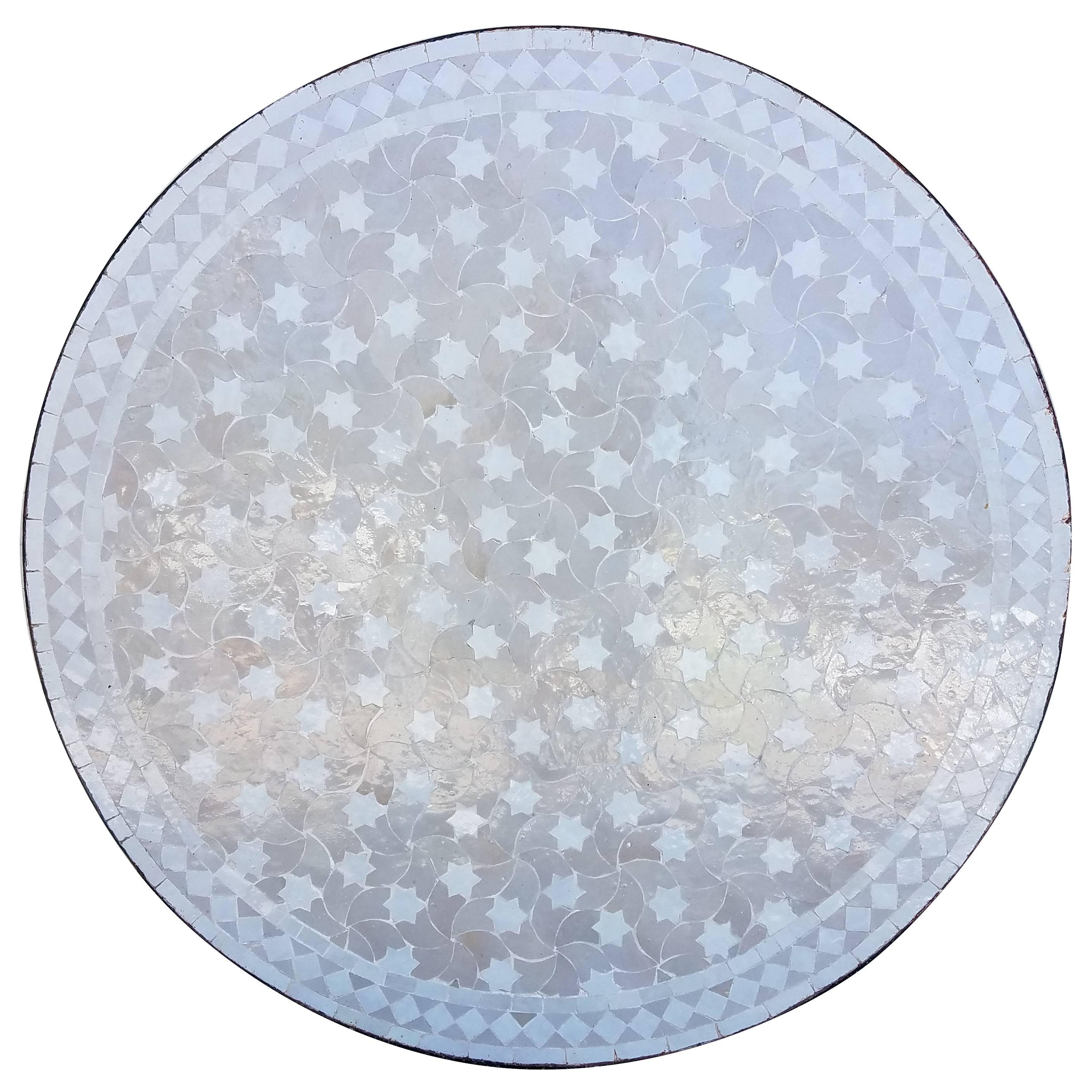 Moroccan Mosaic Table, White on White Rafraf For Sale