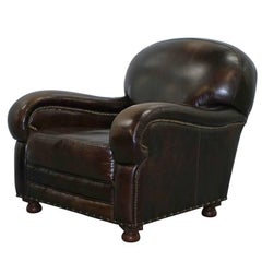 Gentleman's Club Cigar Brown Leather Vintage Armchair
