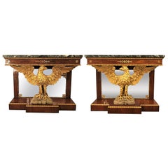  Pair of Monumental Federal Style Console Table with Carved Opposing Eagles
